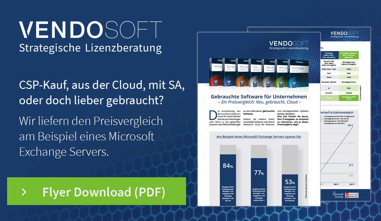 VENDOSOFT Flyer "Gebrauchte Software für Unternehmen - Preisvergleich"